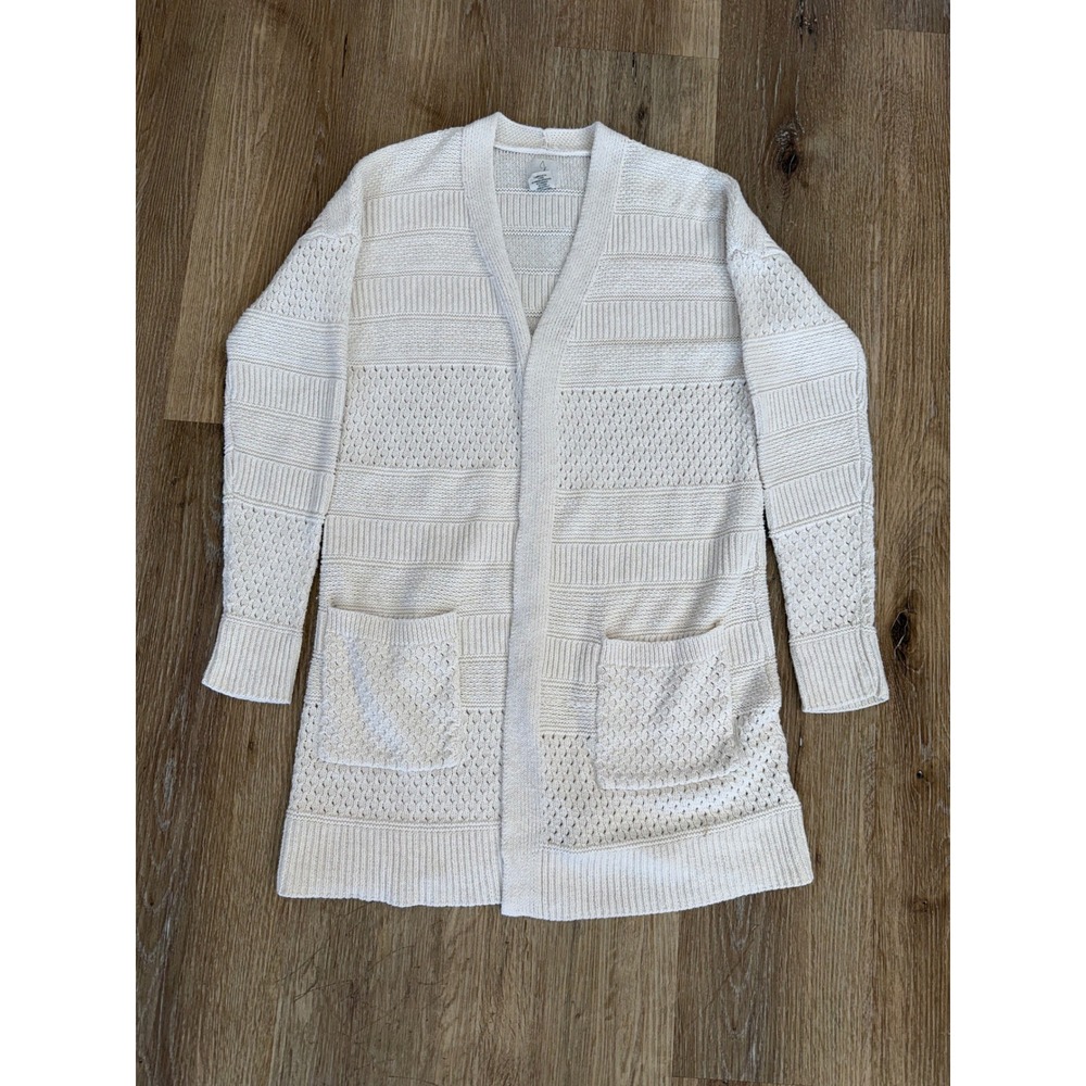 Joie Womens Textured Mixed Knit Open Front Cardigan Cream Ivory Size S Pockets